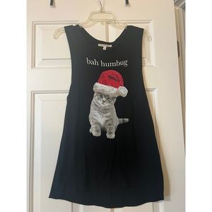Express One Eleven Black Cat Graphic Tank Top ‘Bah Humbug”